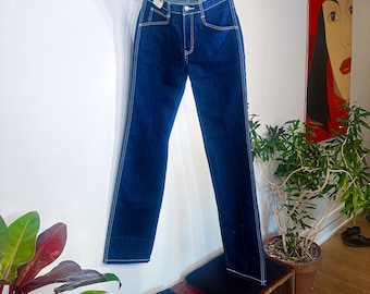 Vintage Britannia-jeans met donkere wassing, hoog getailleerde jaren 90-stijl