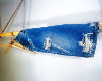 One Teaspoon Distressed Denim Pencil Skirt