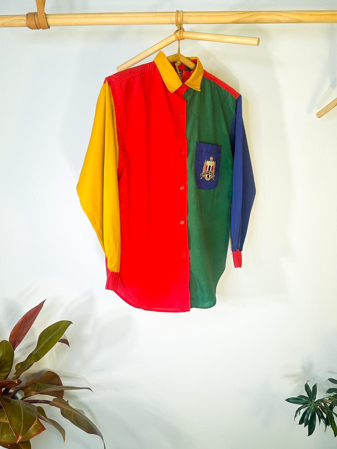 Vintage 90s Colorblock Crest Shirt | Preppy Cotton Button-down, Women's ...
