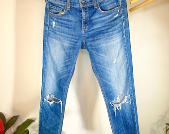 Vintage skinny jeans met gescheurde lappen, medium wassing, maat 27