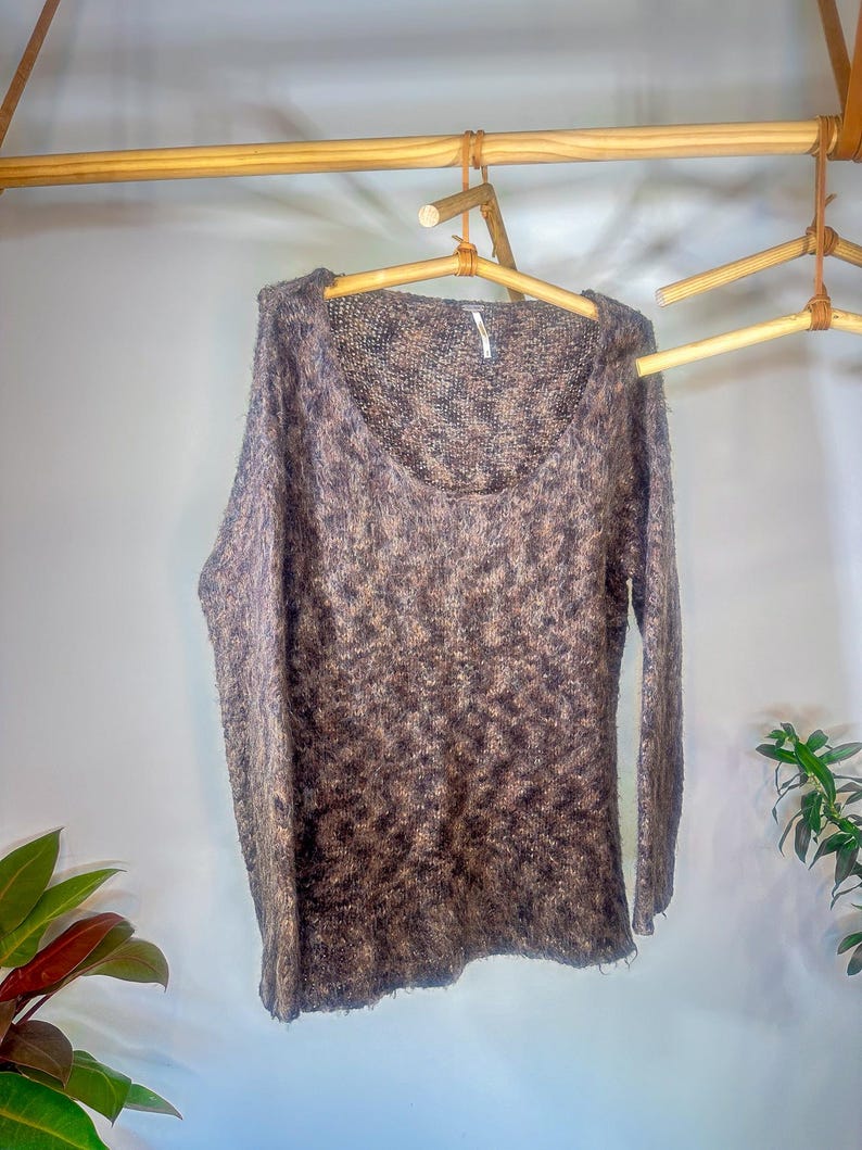 Free People Knit Sweater - Brown Marble Boho Oversized Top (US Women's Medium) image 1