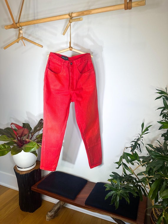 Vintage Pierre Cardin Red Denim High Waisted Retro 90s Funky