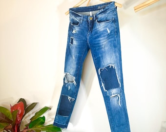 Vintage Blank NYC Patchwork Distressed Skinny Jeans, Women's US 25