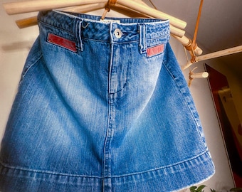 Vintage Jill Stuart Denim Mini Skirt, Corduroy Detail, Y2K Cowgirl Style