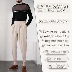 Puede incluir: Patrón de costura PDF para pantalones en tallas XS a XXL. El patrón incluye instrucciones de costura, es fácil para principiantes y está disponible para descarga instantánea. El patrón se imprime en papel A4/US Letter o AO.