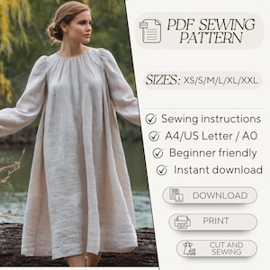 Stylish Long Sleeve Boho Dress Pattern | Easy-to-Follow PDF Sewing Instructions | Perfect for Linen Lovers