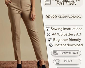 Naaipatroon damesbroek met zakken |  Wollen broek | Broek met zakken |  Pdf naaibroek | van XS tot 5XL | PDF-patronen naaien