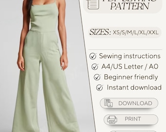 Sew a Fashion-Forward Wide Leg Jumpsuit | PDF Spaghetti Strap Pattern | All Sizes