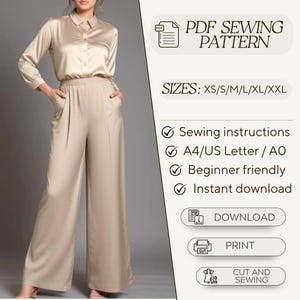 Pantalon large | Patron de couture de pantalons à poches pour femmes | Patron de pantalon chic | Patron de couture pantalon tulipe | du TP au 5TG | Couture de patrons PDF