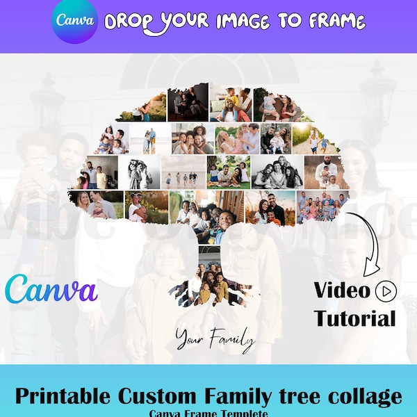 printable custom family tree collage. canva frame templete. easy use. photo collage.