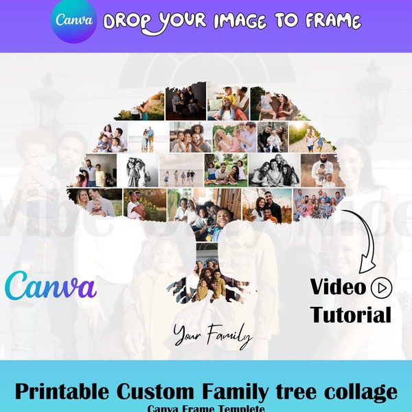 printable custom family tree collage. canva frame templete. easy use. photo collage.