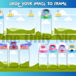 12oz flip top kids tumbler frame canva. drop your image to frame. editable and printable design. design for kids. zdjęcie 2