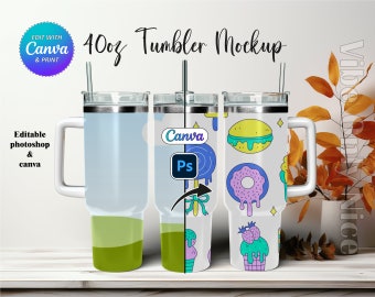 40oz Tumbler Mockup. Editable canva and photoshop. easy use. design for you. smart object, drop your image to frame.