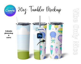 20oz Tumbler Mockup. Editable canva and photoshop. easy use. design for you. smart object, drop your image to frame.