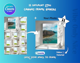 11 different style canvas frame bundle canva. drop your image to frame. editable and printable design. design for your canvas