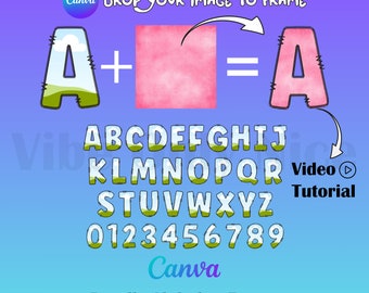 editable doodle alphabet and numbers frame templete. canva doodle design. fill your own. easy use.