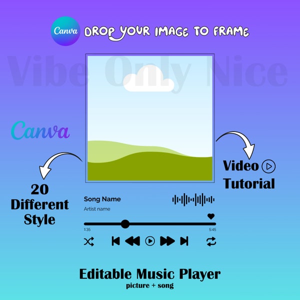 editable music player frame templete. 20 different canva design. fill your own. easy use.