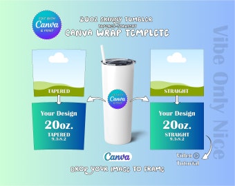 20oz Skinny Tumbler Template canva frames. drop your image to frame. editable and printable design. cricut file. design for you.