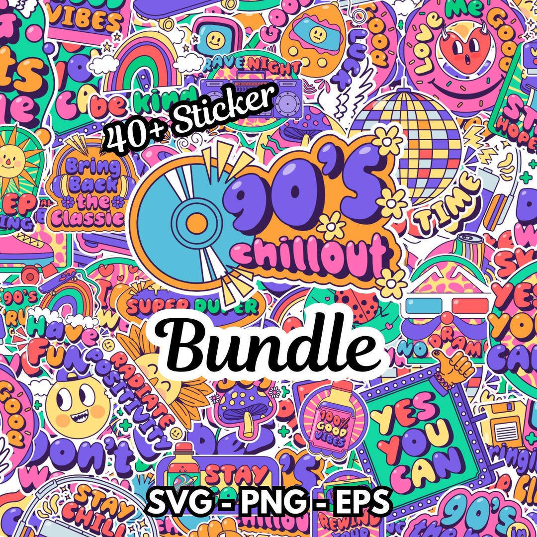 40 90's Sticker Bundle ,nostalgic, 90'S Clipart, Best Sticker Design ...