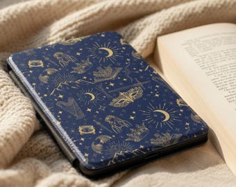 Celestial Kindle-hoesje Fantasieontwerp Marineblauw Sterrennachtleesaccessoire Magnetische omslag Papierwitte bescherming Gouden ster Galaxy-patroon