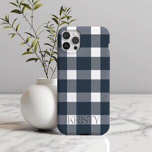blue phone case minimal aesthetic custom phone case personalised phone gift for friend unisex phone case name google phone case samsung phone case iphone case plaid check phone case preppy style