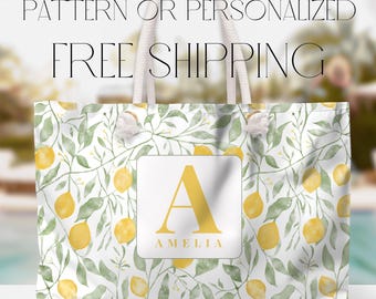 large tote bag personalized gift oversized lemon tote gift for mom weekender bag with name carryall bag  for beach retirement gift colleague