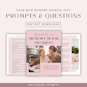 Dear Mum journal prompt digital download question for blank notebook memory book for mum birthday guide on custom book gift for mothers day