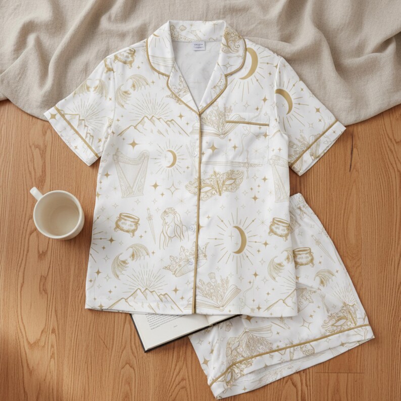 Fantasy Summer pajama set for book lover gift celestial Pjs for bookworm pj set for women satin pajama set for romantasy fans dreamland pjs image 12