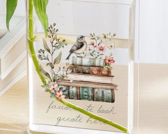 custom book vase bookshelf decor gift for book lover personalized gift for book worm book shaped vase with quote bookcase decor vase acrylic