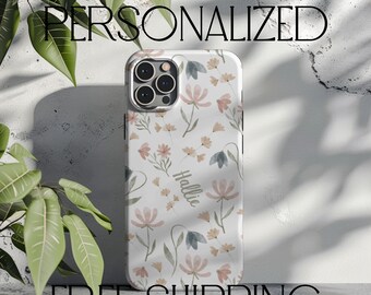 watercolor floral phone case with name iphone personalized cottagecore case for samsung galaxy aesthetic case for google pixel custom cover