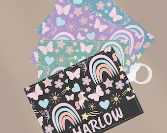 Eenhoorn tas tag gepersonaliseerde tag voor kinderen schooltas pastel regenboog vlinder naamtag schattig rugzak tag cadeau voor meisje kinderdagverblijf tag met naam