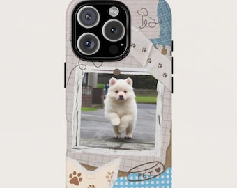 Funda personalizada para mascotas con diseño de álbum de fotos personalizado, funda protectora con retrato de animal, accesorio duradero para iPhone y Samsung con imagen canina.
