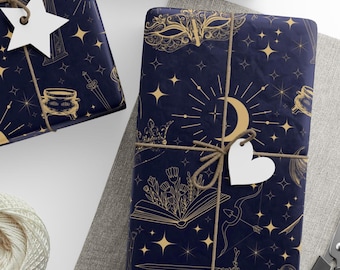 Fantasy Wrapping Paper Moon Star Celestial Gift Wrap Personalized Book Lover Magical Packaging Sheet Custom Mystical Present Glossy Theme