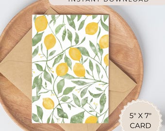 Lemon printable greeting card digital download card for any occasion blank card instant download Cute Card for friend thank you card