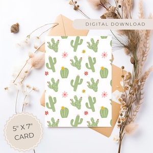 Carte de voeux imprimable cactus mignon carte de téléchargement numérique pour toute occasion carte vierge carte d'anniversaire téléchargement immédiat pour amateur de plantes