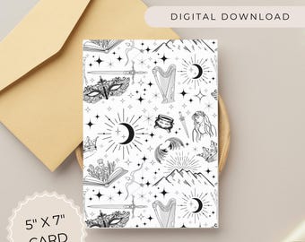 greeting card for book lovers birthday card for fantasy reader printable greeting card for gamer witchy blank card instant digital download