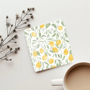 Lemon coaster set with lemon kitchen accessories unique drink coaster cork fruit coaster housewarming gift for host citrus coaster set of 4