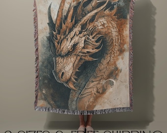 Dragon woven blanket fantasy throw for book lover gift for gamer medieval home decor dragon tapestry reading blanket unique gift for him