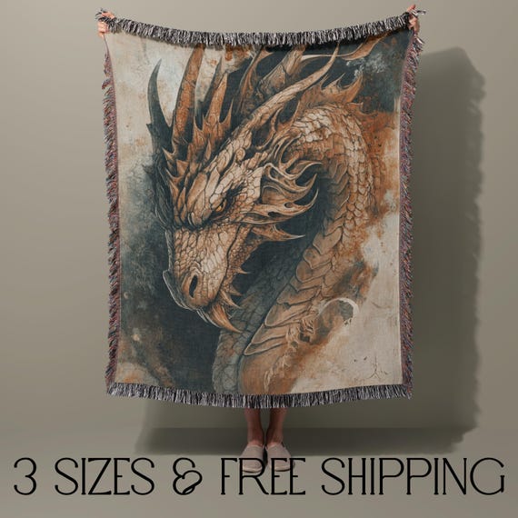 Dragon woven blanket fantasy throw for book lover gift for gamer medieval home decor dragon tapestry reading blanket unique gift for him