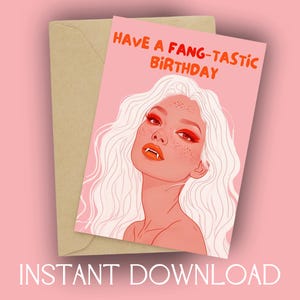 Printable Vampire Birthday Card for Book Lover Funny cute bday card Instant Download Card for Fantasy gift aesthetic card Goth Fan Gift