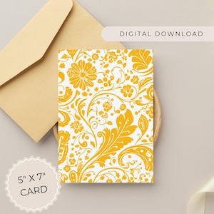 Boho paisley biglietto di auguri stampabile per amico compleanno digitale scaricabile carta per qualsiasi occasione vuoto download immediato biglietto di ringraziamento giallo