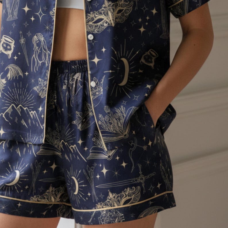 Fantasy Summer pajama set for book lover gift celestial Pjs for bookworm pj set for women satin pajama set for romantasy fans dreamland pjs image 10