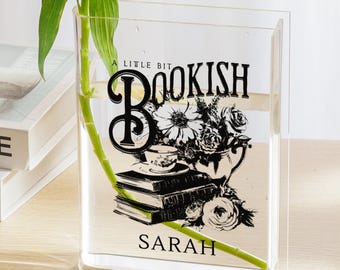 personalized book vase bookshelf decor gift for book lover gift for book worm book shaped vase with name custom bookcase decor vase acrylic