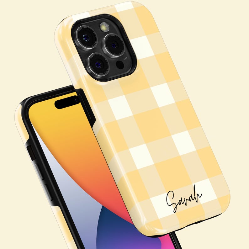 olive green gingham Personalised phone case minimal aesthetic gift for friend iPhone pro max 15 14 13 samsung galaxy phone case google pixel image 7