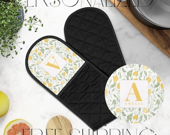 lemon Oven mitt personalized double Oven Mitt custom kitchen gift for cook personalized gift for baker gift for mom cottagecore oven mitt