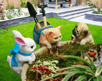 Vaashugger, hars bloempot knuffel, hond kat konijn plantenpot knuffel, plantenpot knuffel, tuindecor, beeldje schattige kat mopshond konijn.