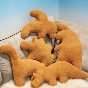 Grote dino nuggie bankkussens, kamerdecoratie, dinosaurusnugg knuffel, dino nugget pluche, uniek sierkussen, knuffel kipnugg.