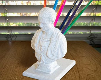 Julius Caesar Office Desk Pen Holder, Pencil Holder,  Office and Desk Organization, Julius Caesar Desktop Decoration Bust Sculpture