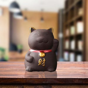Ceramic Lucky Cat, Good Luck Gift, Maneki Neko For Luck and Wealth, Feng Shui Cat, Good Luck Charm, Yixing Zisha cute lucky cat tea pet