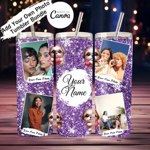 Liebe dein eigenes Foto lila Glitzer Geschenke für Liebhaber Valentinstag, Geburtstag, Jubiläum von Tumbler 3D desing PNG & JPG made in canva